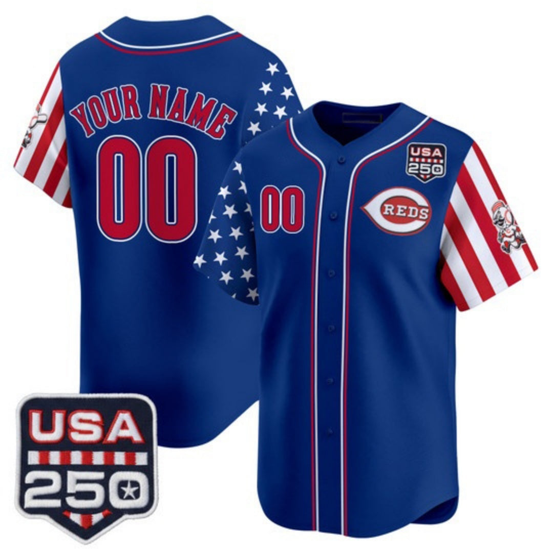 Custom Cincinnati Reds America 250 Edition Vapor Premier Limited Royal REYNOLDS Stitched Jerseys