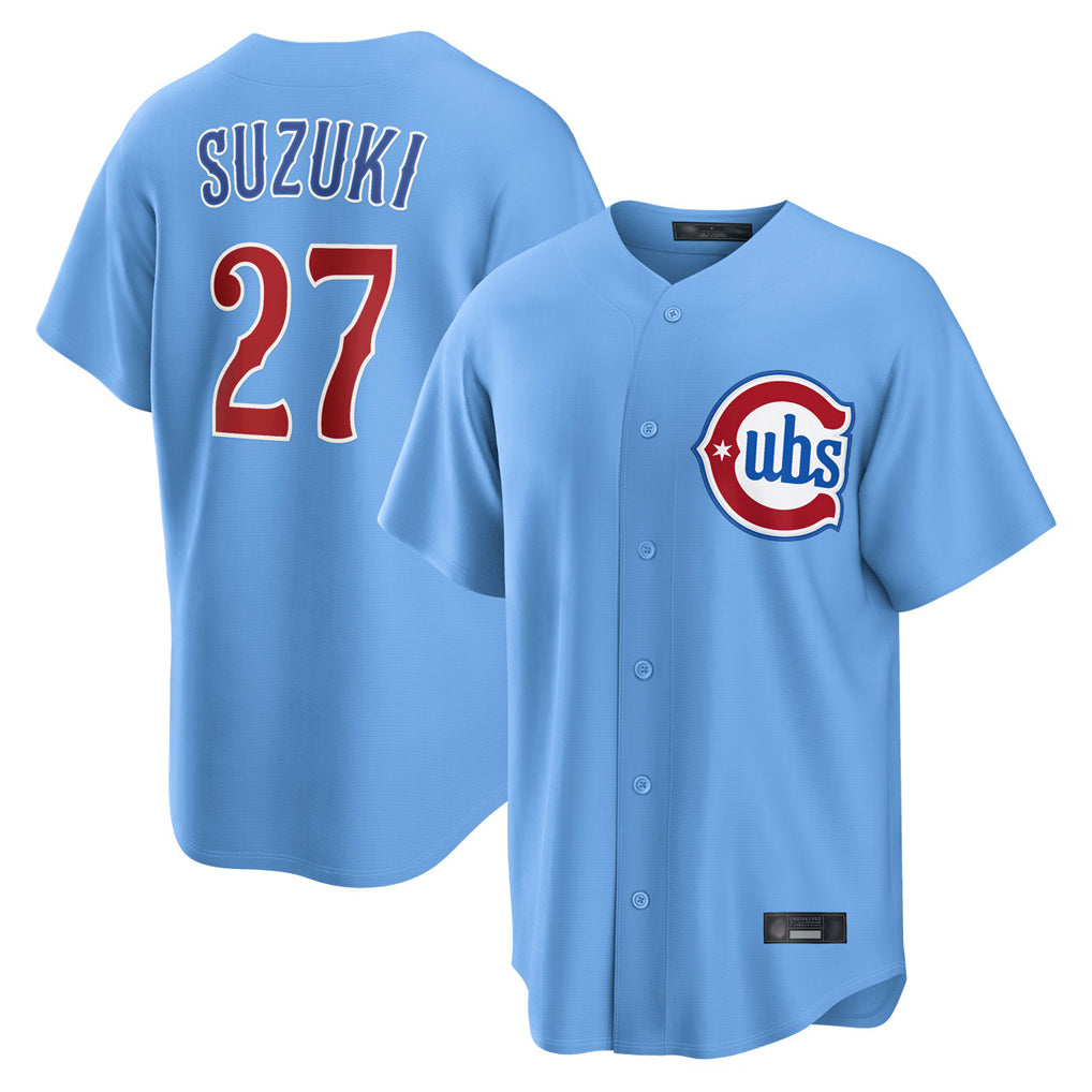 Chicago Cubs #27 Seiya Suzuki Player Light Blue REYNOLDS Home Game Stitched Jerseys