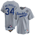 Los Angeles Dodgers #34 Fernando Valenzuela Player Gray REYNOLDS World Series Game Limited Home Stitched Jerseys