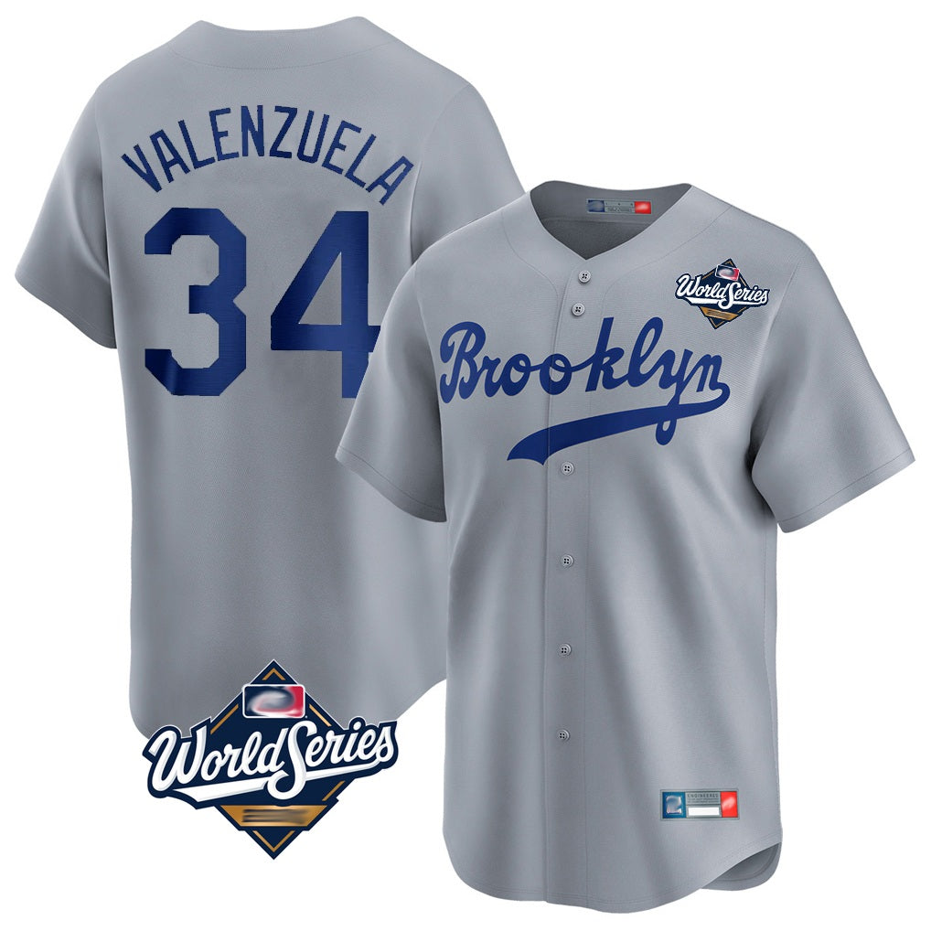 Los Angeles Dodgers #34 Fernando Valenzuela Player Gray REYNOLDS World Series Game Limited Home Stitched Jerseys