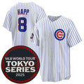Chicago Cubs #8 Ian Happ White REYNOLDS 2025 World Tour Tokyo Series Home Stitched Jersey
