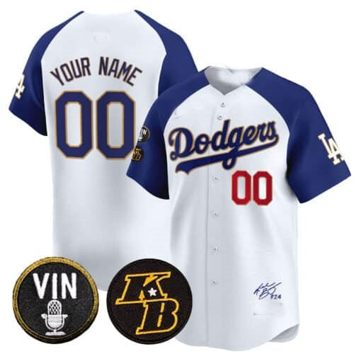 Custom Los Angeles Dodgers Vin Patch & Kobe Bryant Signature Vapor Premier Limited Jersey ¨C White 2 REYNOLDS