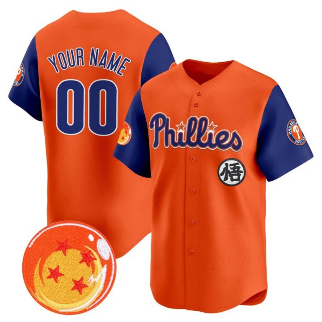 Custom Philadelphia Phillies x Dragon Ball Royal Orange REYNOLDS Vapor Premier Limited Jersey - All Stitched