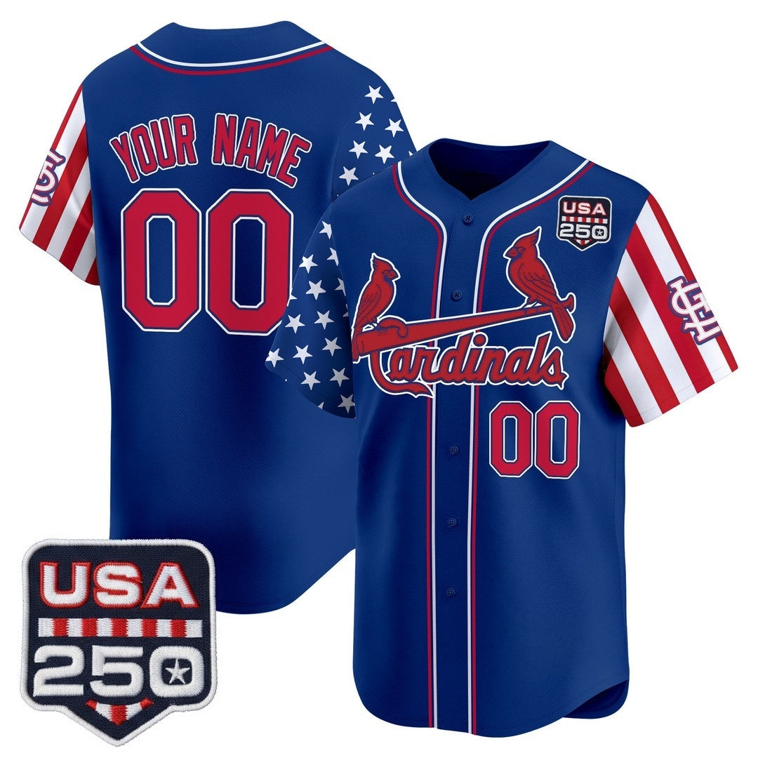 Custom St. Louis Cardinals America 250 Edition Vapor Premier Limited Royal REYNOLDS Stitched Jerseys