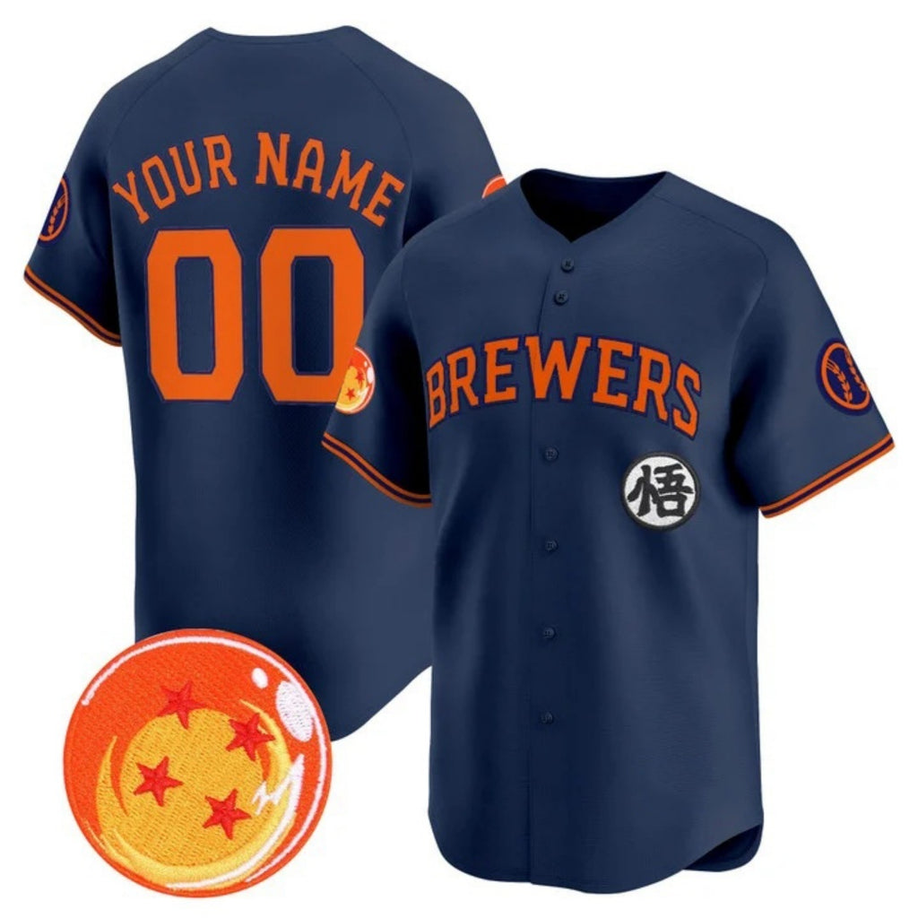 Custom Milwaukee Brewers x Dragon Ball Navy REYNOLDS Vapor Premier Limited Jersey - All Stitched