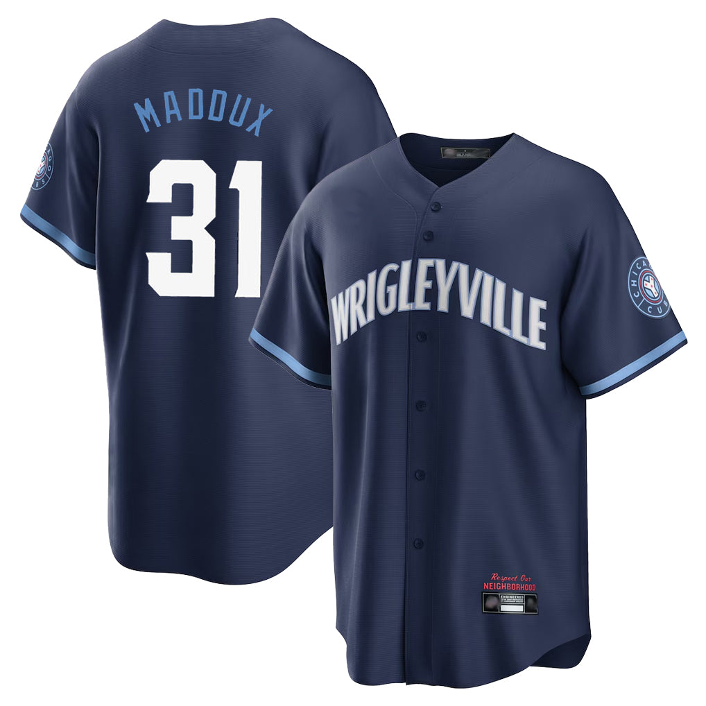 Chicago Cubs #31 Greg Maddux Player Navy REYNOLDS City Connect Home Game Stitched Jerseys