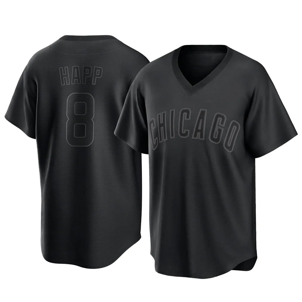Chicago Cubs #8 Ian Happ Player Black REYNOLDS T-shirt Home Game Stitched Jerseys
