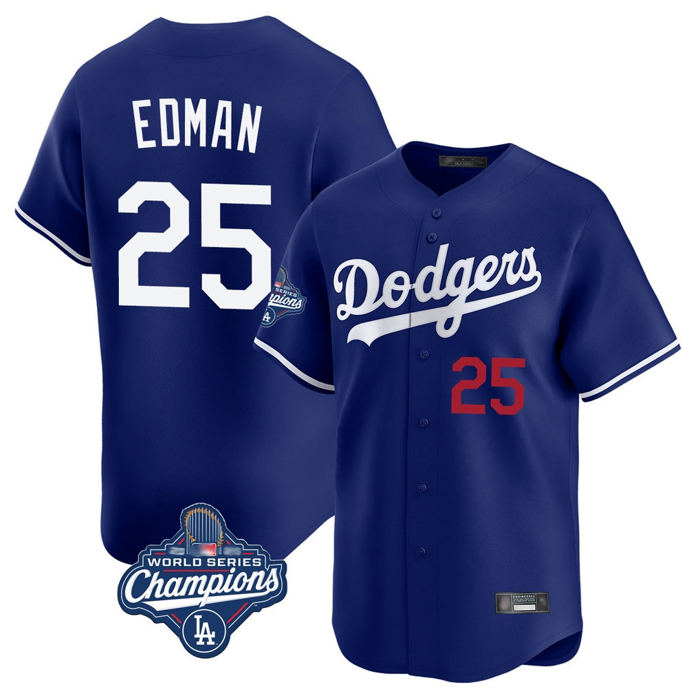 Los Angeles Dodgers #25 Tommy Edman Player Royal REYNOLDS World Series Meet Limited Home Stitched Jerseys