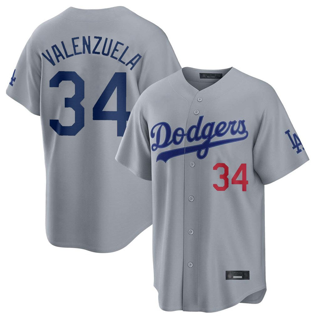 Los Angeles Dodgers #34 Fernando Valenzuela Player Gray REYNOLDS Game Home Stitched Jerseys