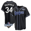 Los Angeles Dodgers #34 Fernando Valenzuela Player Black REYNOLDS World Series Carbon Limited Home Stitched Jerseys
