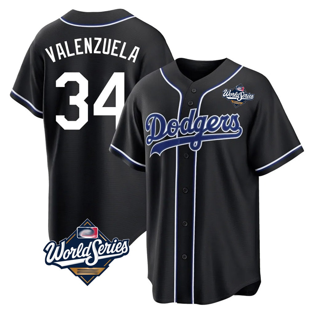 Los Angeles Dodgers #34 Fernando Valenzuela Player Black REYNOLDS World Series Carbon Limited Home Stitched Jerseys
