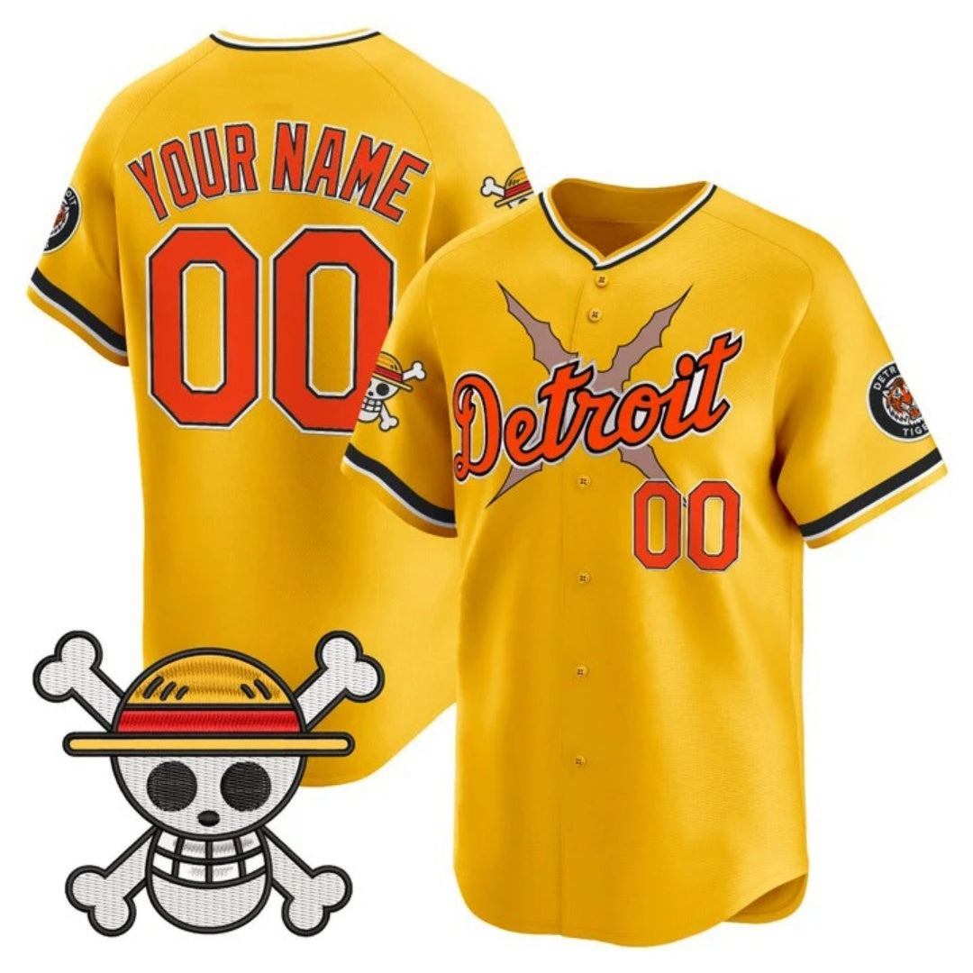 Custom Detroit Tigers x One Piece Gold REYNOLDS Vapor Premier Limited Jersey - Stitched