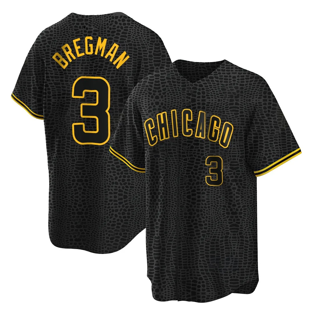 Chicago Cubs #3 Alex Bregman Player Black REYNOLDS Snake Skin City Game Stitched Jerseys