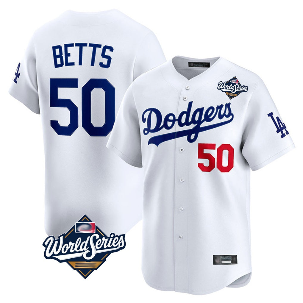 Los Angeles Dodgers #50 Mookie Betts Player White REYNOLDS World Series Limited Home Stitched Jerseys