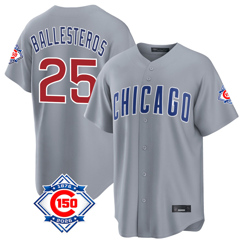 Chicago Cubs #25 Moises Ballesteros Player Gray REYNOLDS 150th Anniversary Home Game Stitched Jerseys