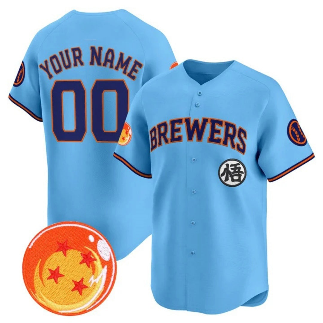 Custom Milwaukee Brewers x Dragon Ball Blue REYNOLDS Vapor Premier Limited Jersey - All Stitched