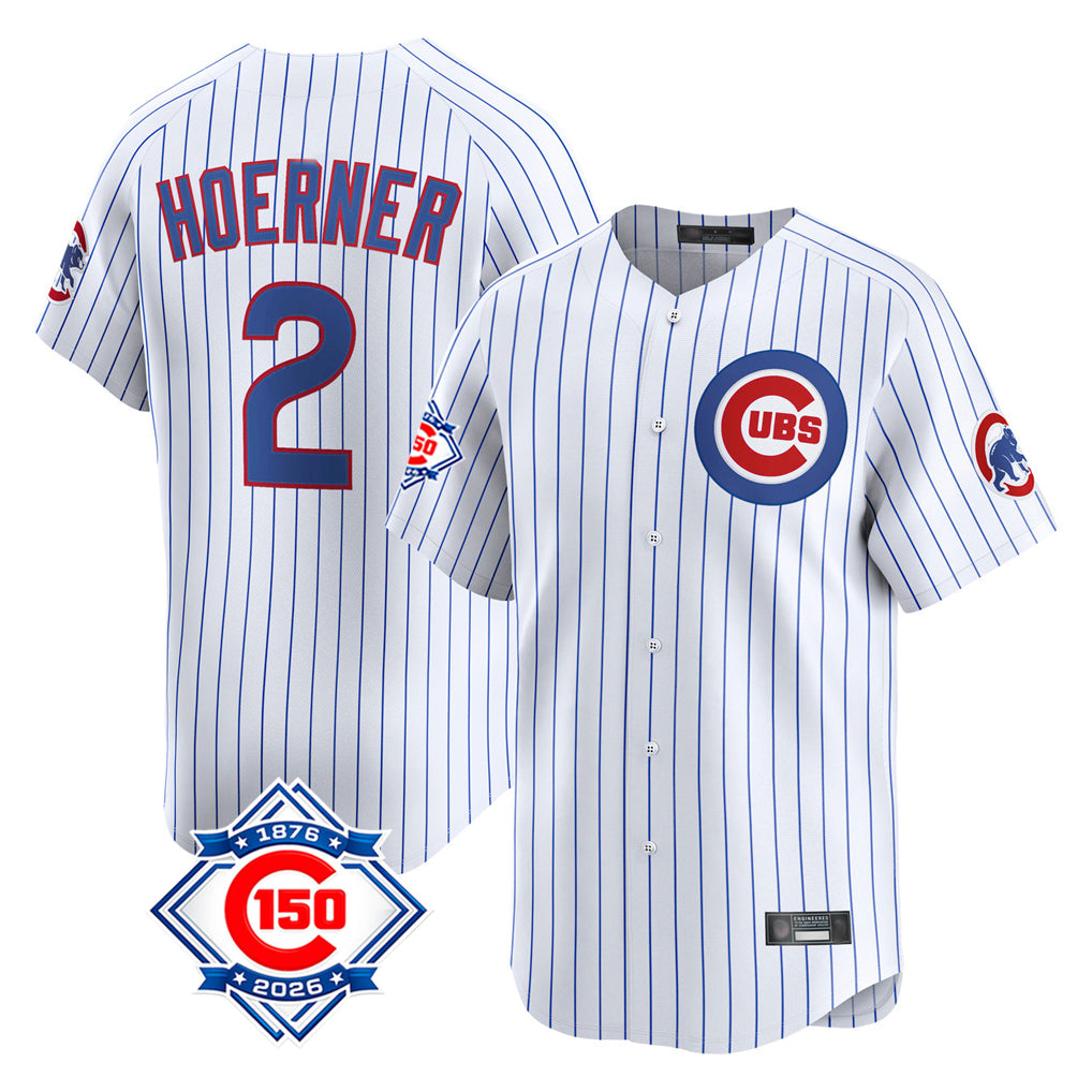 Chicago Cubs #2 Nico Hoerner Player White REYNOLDS 150th Anniversary Limited Home Game Stitched Jerseys
