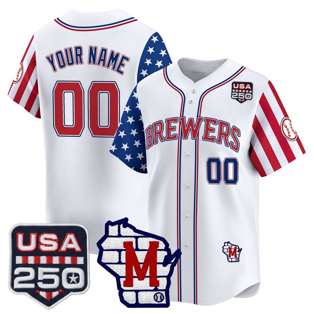 Custom Milwaukee Brewers America 250 Edition Vapor Premier Limited White REYNOLDS Stitched Jerseys