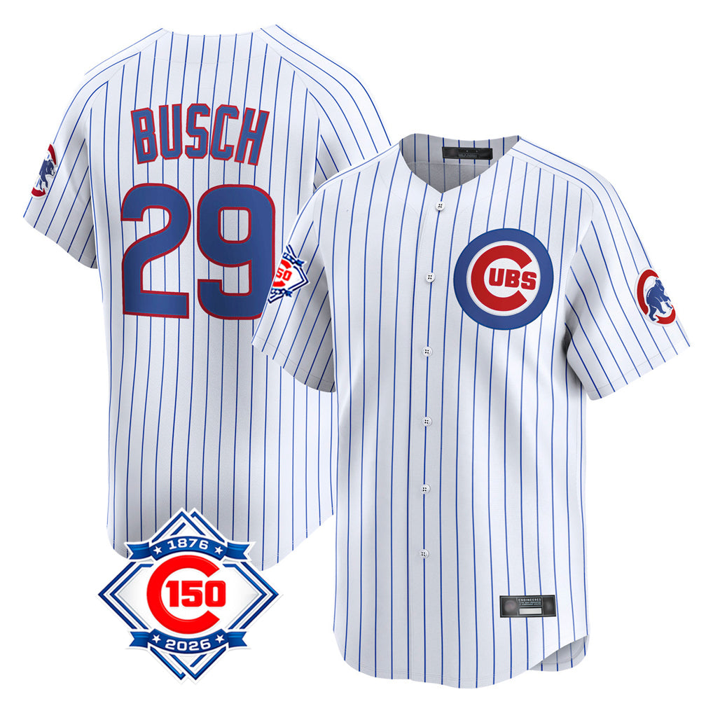 Chicago Cubs #29 Michael Busch Player White REYNOLDS 150th Anniversary Limited Home Game Stitched Jerseys