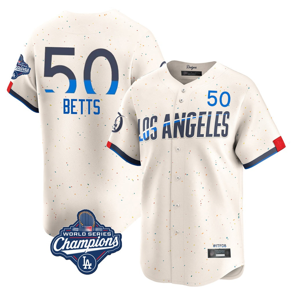 Los Angeles Dodgers #50 Mookie Betts Player Cream REYNOLDS World Series Meet City Connect Limited Home Stitched Jerseys