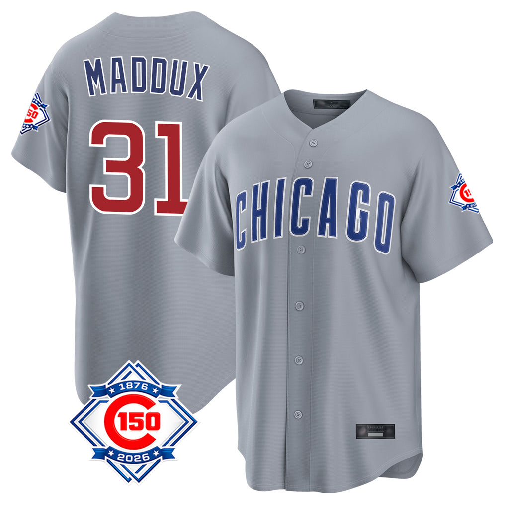 Chicago Cubs #31 Greg Maddux Player Gray REYNOLDS 150th Anniversary Home Game Stitched Jerseys