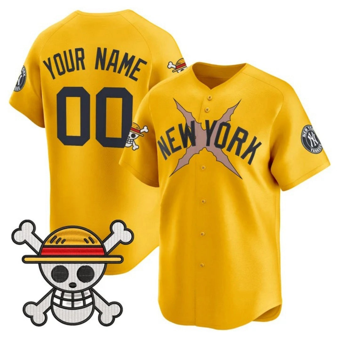 Custom New York Yankees x One Piece Gold REYNOLDS Vapor Premier Limited Jersey - Stitched