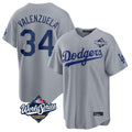 Los Angeles Dodgers #34 Fernando Valenzuela Player Gray REYNOLDS World Series Game Stitched Jerseys