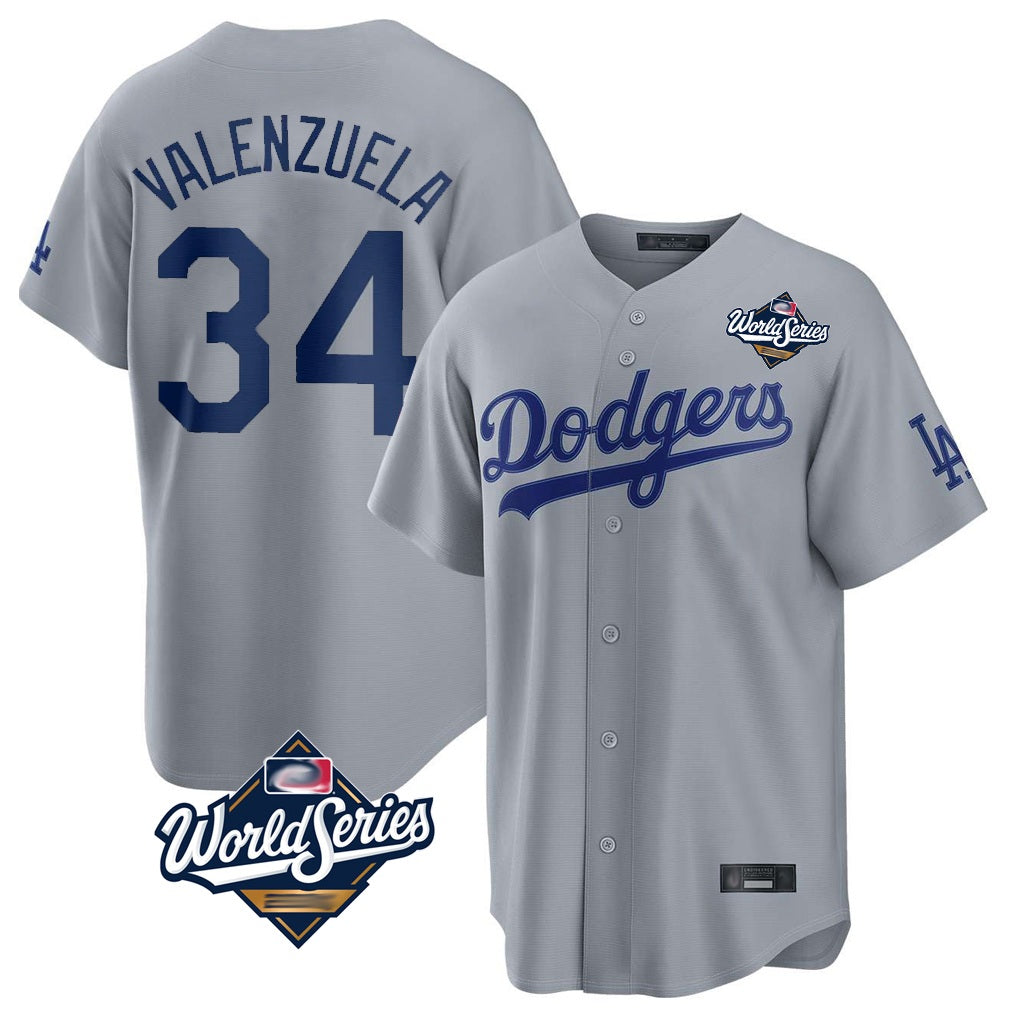 Los Angeles Dodgers #34 Fernando Valenzuela Player Gray REYNOLDS World Series Game Stitched Jerseys