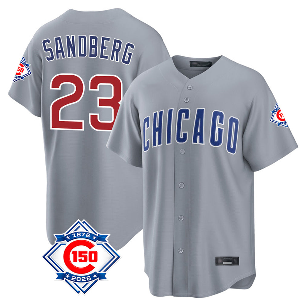 Chicago Cubs #23 Ryne Sandberg Player Gray REYNOLDS 150th Anniversary Home Game Stitched Jerseys