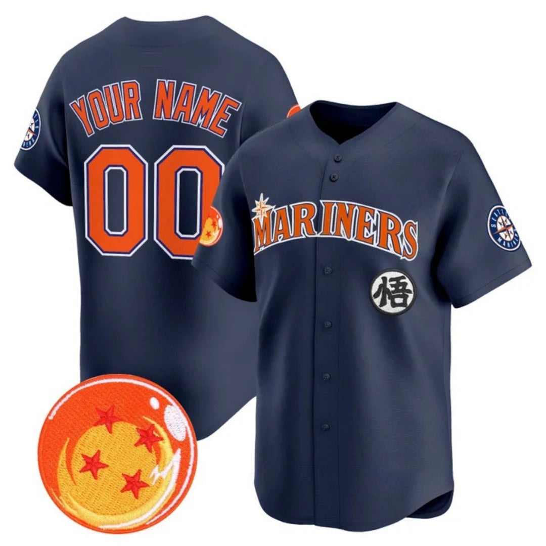 Custom Seattle Mariners x Dragon Ball Navy REYNOLDS Vapor Premier Limited Jersey - All Stitched