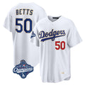Los Angeles Dodgers #50 Mookie Betts Player Gold White REYNOLDS World Series Meet Collection Limited Home Stitched Jerseys