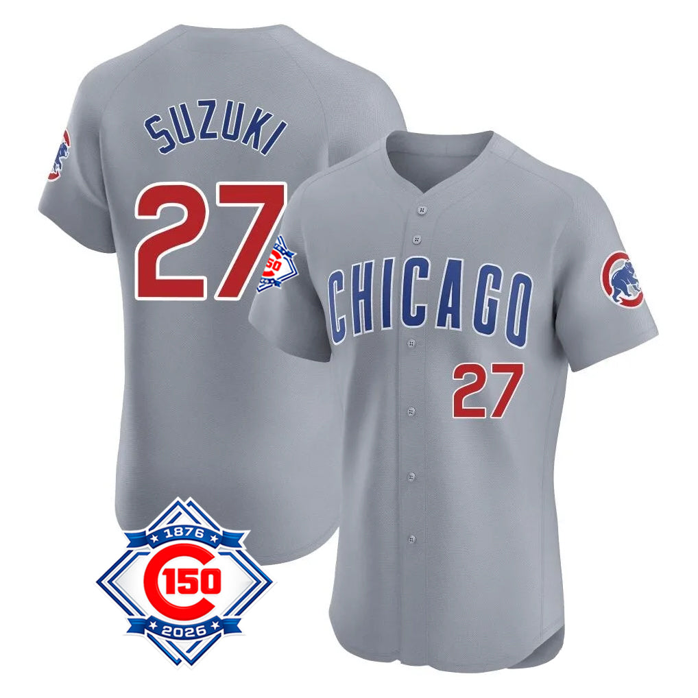 Chicago Cubs #27 Seiya Suzuki Player Gray REYNOLDS Road 150th Anniversary Limited Elite Home Stitched Jerseys