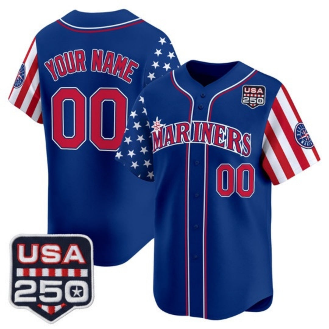 Custom Seattle Mariners America 250 Edition Vapor Premier Limited Royal REYNOLDS Stitched Jerseys