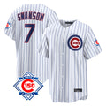 Chicago Cubs #7 Dansby Swanson Player White REYNOLDS 150th Anniversary Game Home Stitched Jerseys