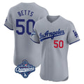 Los Angeles Dodgers #50 Mookie Betts Player Gray REYNOLDS World Series Meet Limited Elite Home Stitched Jerseys