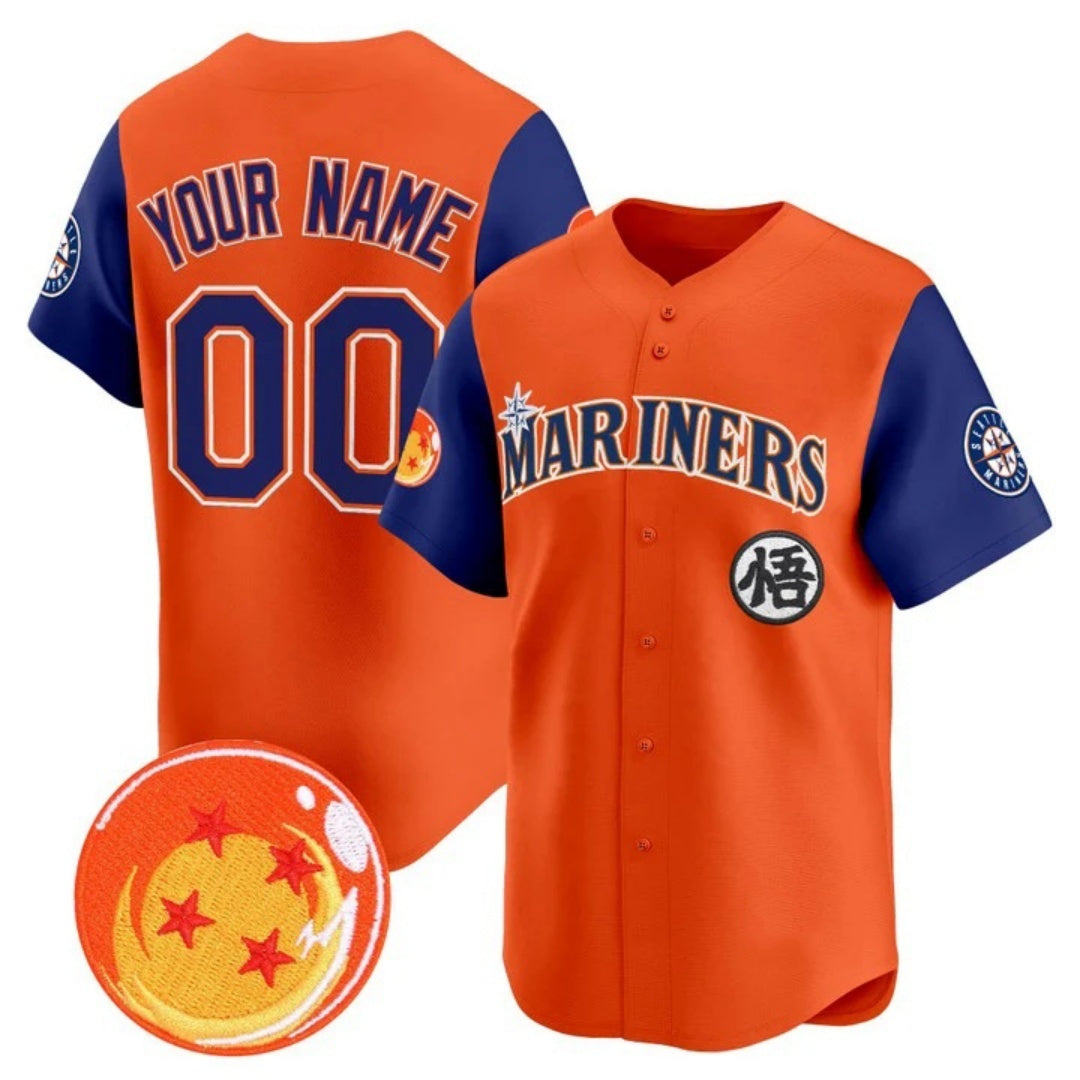 Custom Seattle Mariners x Dragon Ball Royal Orange REYNOLDS Vapor Premier Limited Jersey - All Stitched