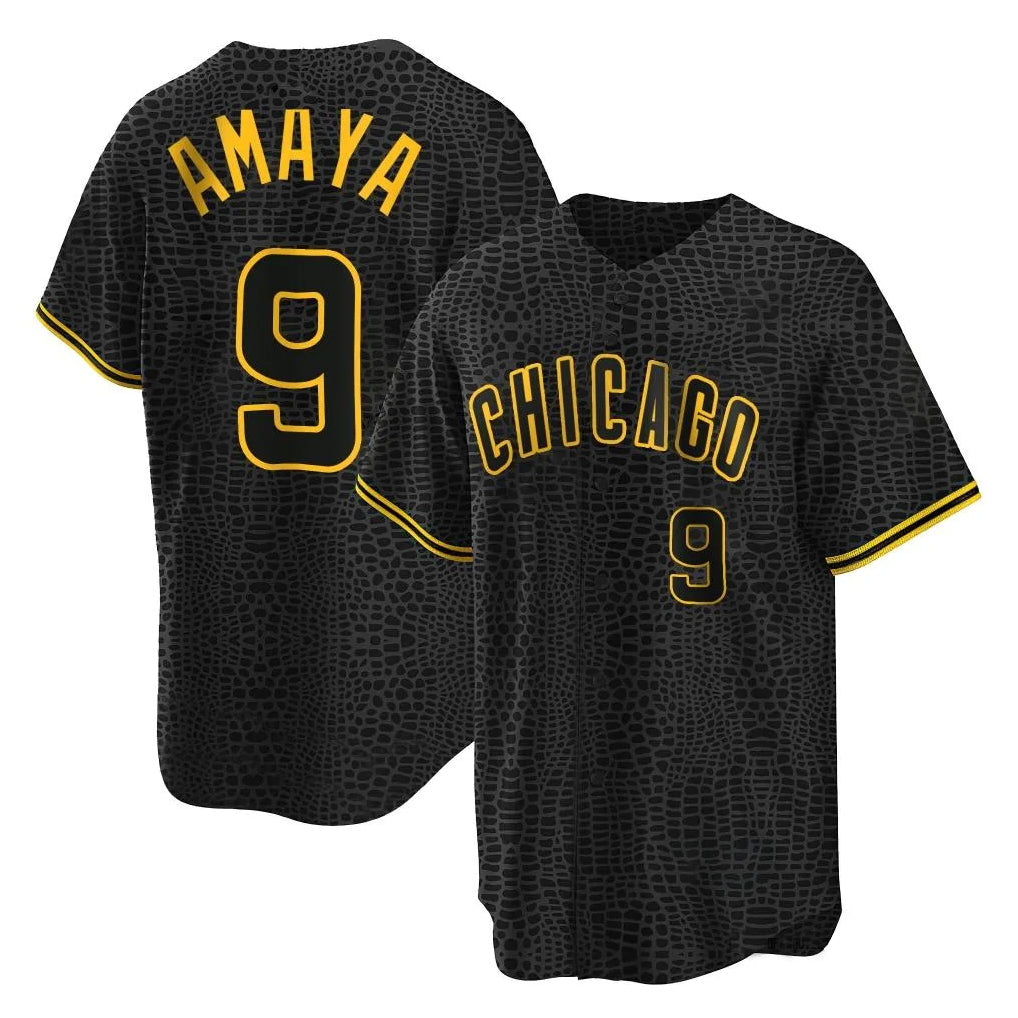 Chicago Cubs #9 Miguel Amaya Player Black REYNOLDS Snake Skin City Game Stitched Jerseys