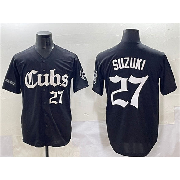 Chicago Cubs #27 Seiya Suzuki Black REYNOLDS 'Gothic North Side Edition' Vapor Premier Limited Stitched Jersey