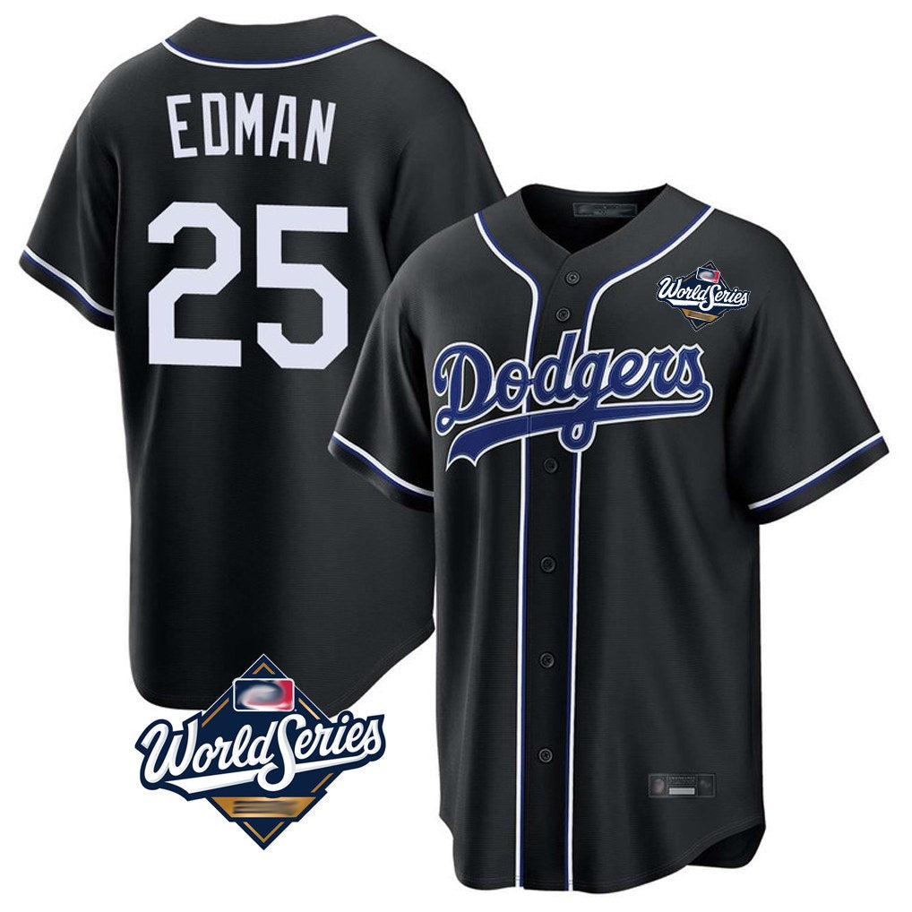 Los Angeles Dodgers #25 Tommy Edman Player Black REYNOLDS World Series Carbon Limited Home Stitched Jerseys