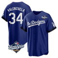 Los Angeles Dodgers #34 Fernando Valenzuela Player Royal REYNOLDS World Series City Connect Home Game Stitched Jerseys