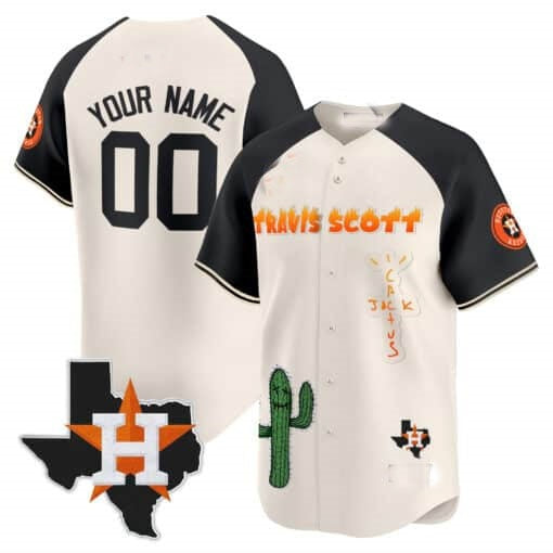 Custom Houston Astros Cactus Jack Patch Vapor Premier Limited Jersey V9 ¨C Cream Black REYNOLDS
