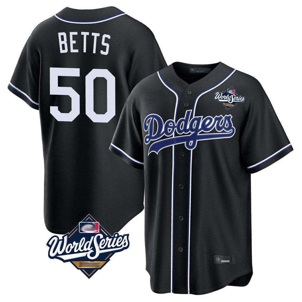 Los Angeles Dodgers #50 Mookie Betts Player Black REYNOLDS World Series Carbon Limited Home Stitched Jerseys