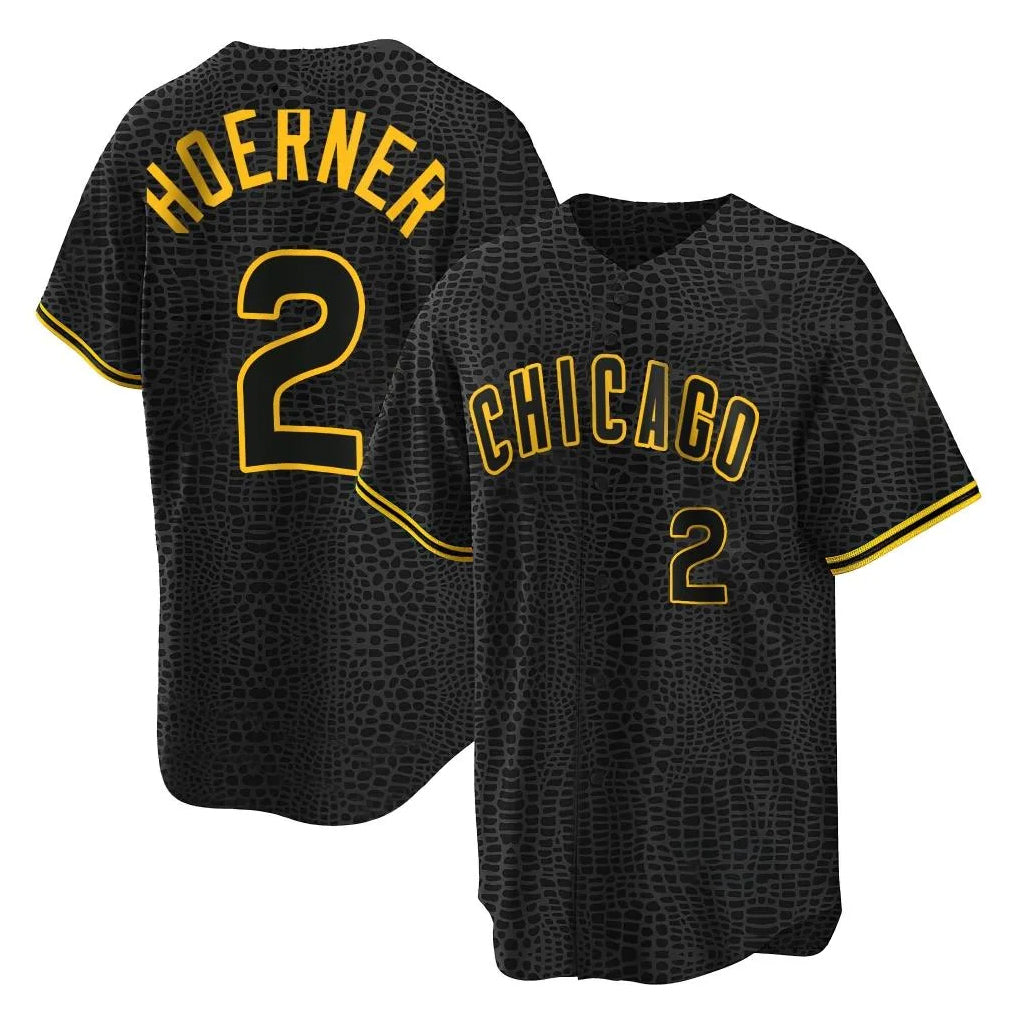 Chicago Cubs #2 Nico Hoerner Player Black REYNOLDS Snake Skin City Game Stitched Jerseys