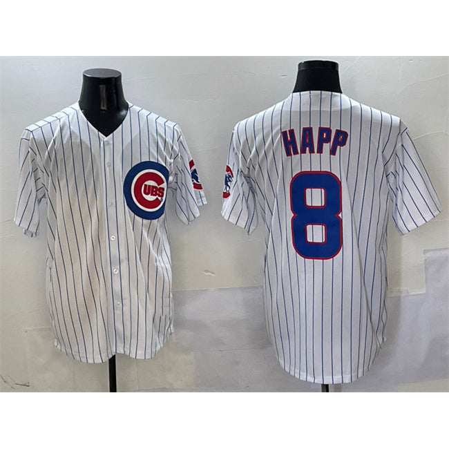 Chicago Cubs #8 Ian Happ White REYNOLDS Cool Base Stitched Jersey
