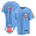 Chicago Cubs #7 Dansby Swanson Player Light Blue REYNOLDS 150th Anniversary Home Game Stitched Jerseys
