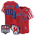 Custom Milwaukee Brewers America 250 Edition Vapor Premier Limited Red REYNOLDS Stitched Jerseys