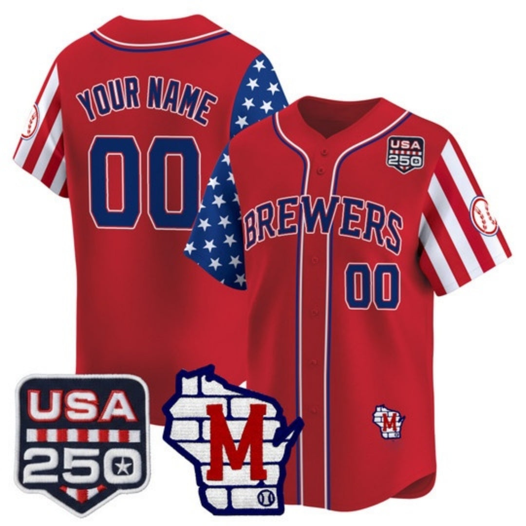 Custom Milwaukee Brewers America 250 Edition Vapor Premier Limited Red REYNOLDS Stitched Jerseys