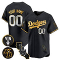 Custom Los Angeles Dodgers Vin Patch & Kobe Bryant Gold Trim Vapor Premier Limited Jersey V2 ¨C All Stitched-Black REYNOLDS