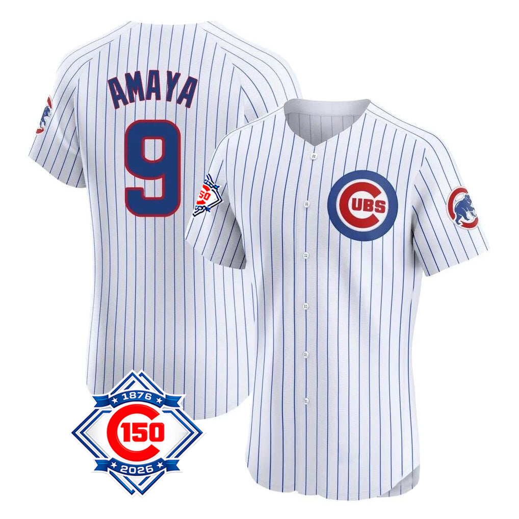 Chicago Cubs #9 Miguel Amaya Player White REYNOLDS 150th Anniversary Limited Elite Home Game Stitched Jerseys