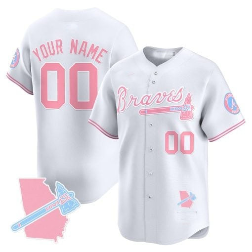 Custom Atlanta Braves Bubblegum Pink Vapor Premier Limited Jersey ¨C White REYNOLDS